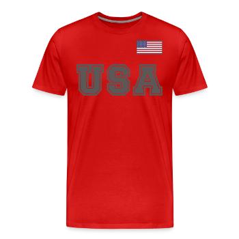 TEAM USA amerikanische Flagge Fahne über Schrift - Männer Premium Bio T-Shirt - Rot - Vorne - Damien (186cm)