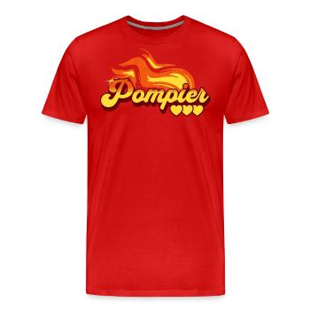 Motif Flamme Cadeau Pompier - T-shirt bio Premium Homme - rouge - Devant - Damien (186cm)