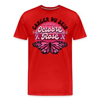 Papillon Retro Cancer Du Sein Octobre Rose - T-shirt bio Premium Homme - rouge - Devant - Damien (186cm)