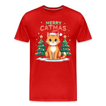Merry Catmas – Katze mit Weihnachtsstrumpf - Männer Premium Bio T-Shirt - Rot - Vorne - Damien (186cm)