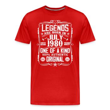 Né en Juillet 1980 Anniversaire 1980 Juillet 1980 - T-shirt bio Premium Homme - rouge - Devant - Damien (186cm)