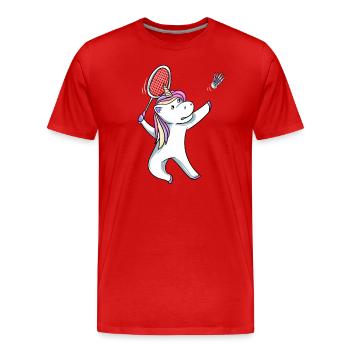 Einhorn Badminton - Männer Premium Bio T-Shirt - Rot - Vorne - Damien (186cm)