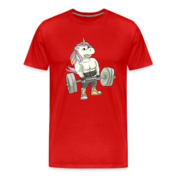Fitness Gewichtheben Einhorn Deadlift - Männer Premium Bio T-Shirt - Rot - Vorne - Damien (186cm)