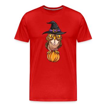 Clever Owl with Witch Hat - Men's Premium Organic T-Shirt - red - Front - Damien (186cm)