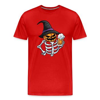 Skeleton Pumpkin Face - Men's Premium Organic T-Shirt - red - Front - Damien (186cm)