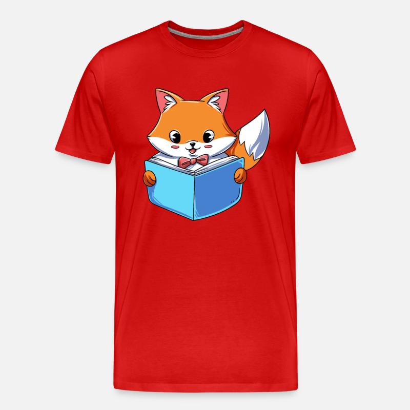 Fuchs liest Buch - Männer Premium Bio T-Shirt - Rot