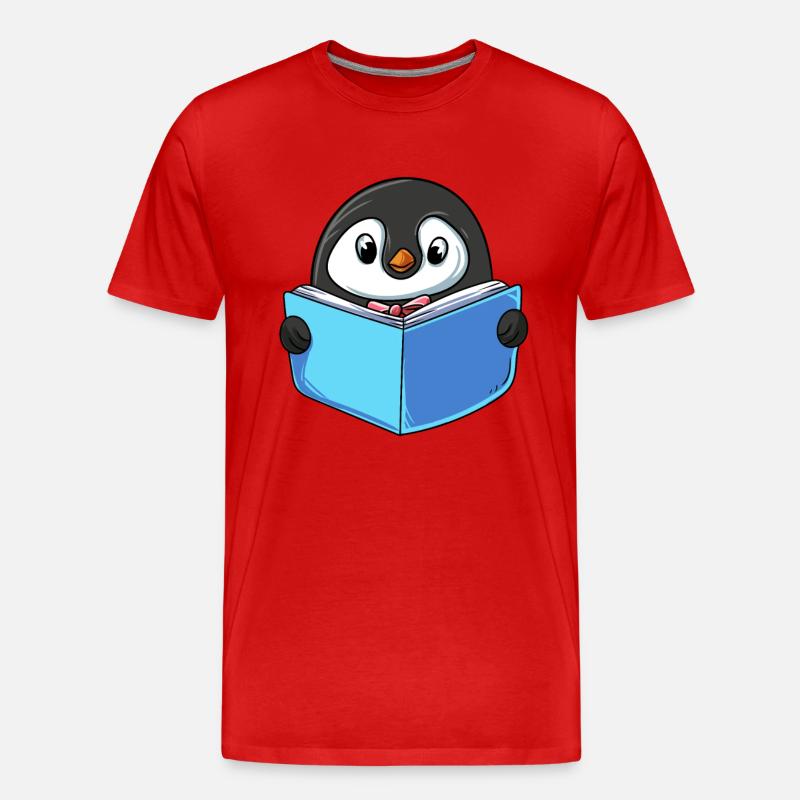 Pinguin Lesebuch - Männer Premium Bio T-Shirt - Rot