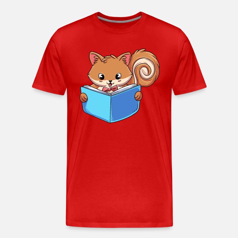 Eichhörnchen Lesebuch - Männer Premium Bio T-Shirt - Rot