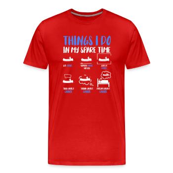 Dans mes temps libres amateurs de canoë sportif - T-shirt bio Premium Homme - rouge - Devant - Damien (186cm)