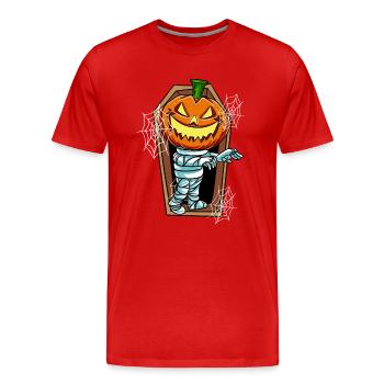 Kürbis Mumie im Grab - Männer Premium Bio T-Shirt - Rot - Vorne - Damien (186cm)