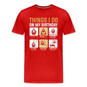 Geburtstagsfeier Braten Grillen Barbeque Grillmeis - Männer Premium Bio T-Shirt - Rot - Vorne - Damien (186cm)