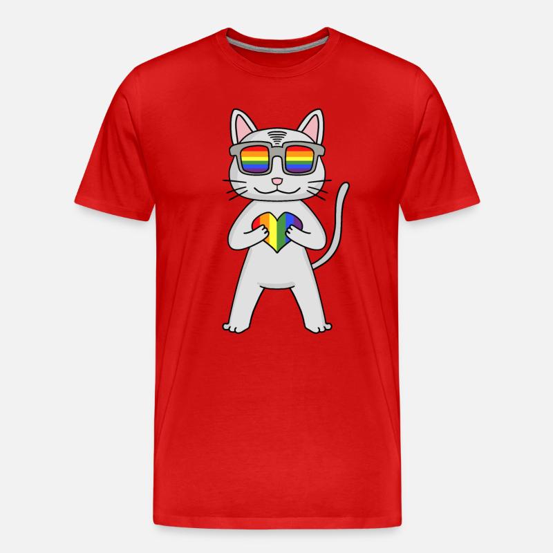 LGBT Katze Devon Rex Regenbogen - Männer Premium Bio T-Shirt - Rot