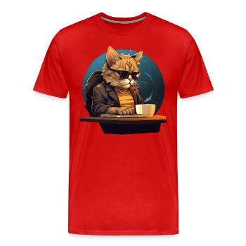 Cool Cat CEO - Patron détendu au bureau avec - T-shirt bio Premium Homme - rouge - Devant - Damien (186cm)