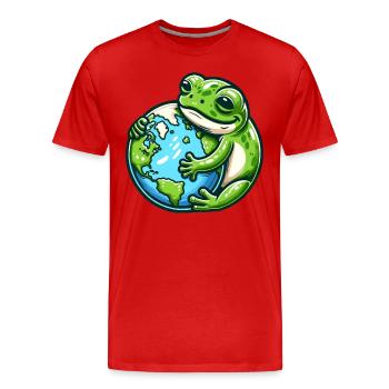 La grenouille embrasse la Terre : Jour de la Terre - T-shirt bio Premium Homme - rouge - Devant - Damien (186cm)