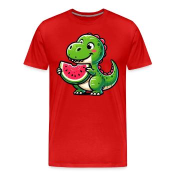 Crocodile With Watermelon Fruity Funny - Men's Premium Organic T-Shirt - red - Front - Damien (186cm)
