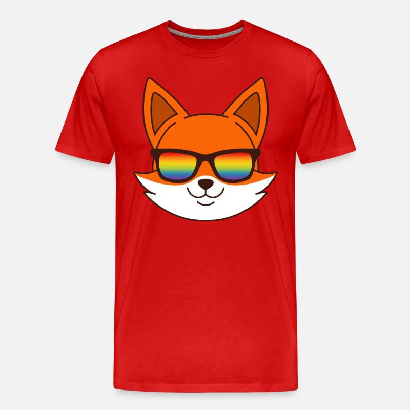 Fuchs mit Regenbogen Sonnenbrille - Männer Premium Bio T-Shirt - Rot