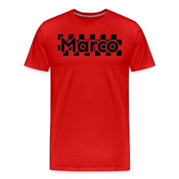 Damier Texte Prénom Homme Nom Marco - T-shirt bio Premium Homme - rouge - Devant - Damien (186cm)