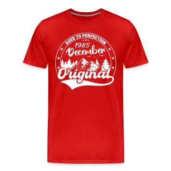 Décembre 1985 Anniversaire Décembre 1985 Décembre - T-shirt bio Premium Homme - rouge - Devant - Damien (186cm)