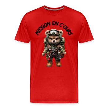 Ours en mission - T-shirt bio Premium Homme - rouge - Devant - Damien (186cm)