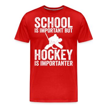 Schule ist wichtig, aber Eishockey ist noch wichtiger - Männer Premium Bio T-Shirt - Rot - Vorne - Damien (186cm)