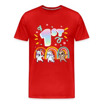 1st Birthday Dabbing Llama Unicorn Sloth | 1st - Men's Premium Organic T-Shirt - red - Front - Damien (186cm)