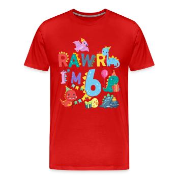 Rawr Je suis 6 | | de dinosaures Rawr 6ème anniversaire - T-shirt bio Premium Homme - rouge - Devant - Damien (186cm)