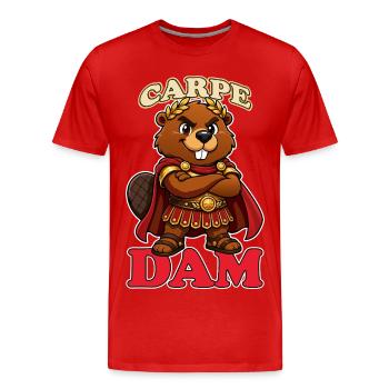 Carpe Dam Funny Roman Beaver Latin Pun History - Men's Premium Organic T-Shirt - red - Front - Damien (186cm)