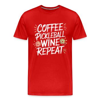Café Pickleball Vin Répéter | Style de vie amusant - T-shirt bio Premium Homme - rouge - Devant - Damien (186cm)