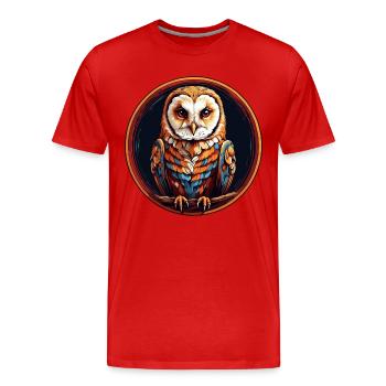 Farbenfrohes Portrait einer Schleiereule - Männer Premium Bio T-Shirt - Rot - Vorne - Damien (186cm)