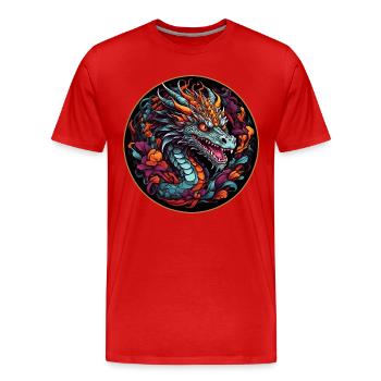 Coloré Dragon coloré Dragon Dragon Portrait - T-shirt bio Premium Homme - rouge - Devant - Damien (186cm)
