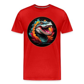 Alligator Krokodilportrait mit Farbklecksen - Männer Premium Bio T-Shirt - Rot - Vorne - Damien (186cm)
