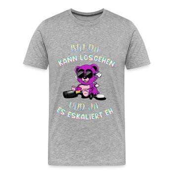 Party Festival Outfit es eskaliert eh Teddy Bär - Männer Premium Bio T-Shirt - Grau meliert - Vorne - Damien (186cm)