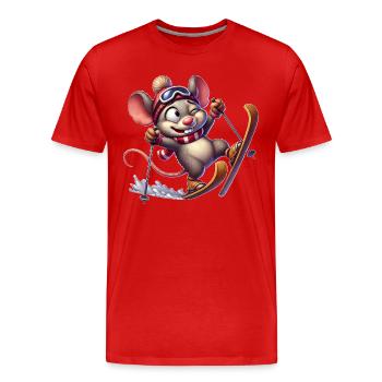 Tollpatschige Maus auf Skiern Winterspaß - Männer Premium Bio T-Shirt - Rot - Vorne - Damien (186cm)