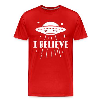 Ich glaube - Männer Premium Bio T-Shirt - Rot - Vorne - Damien (186cm)