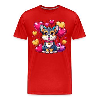 Hund mit bunten Luftballons - Männer Premium Bio T-Shirt - Rot - Vorne - Damien (186cm)