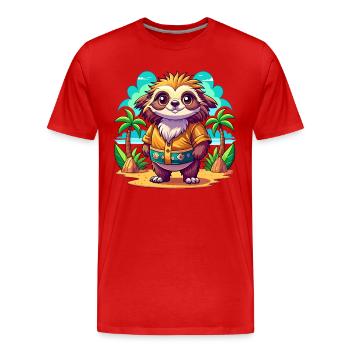 Paresseux mignon des vacances - T-shirt bio Premium Homme - rouge - Devant - Damien (186cm)