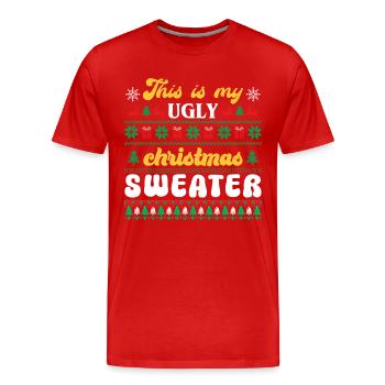 This is my Ugly Christmas Sweater - Men's Premium Organic T-Shirt - red - Front - Damien (186cm)