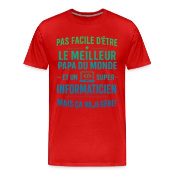 Super Papa Informaticien idée cadeau père - T-shirt bio Premium Homme - rouge - Devant - Damien (186cm)