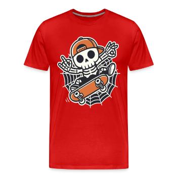 Halloween, Skateboard, Skelett, Spinnennetz - Männer Premium Bio T-Shirt - Rot - Vorne - Damien (186cm)