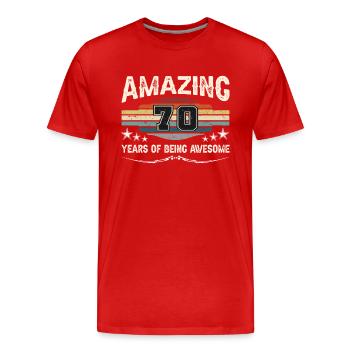 Rétro Vintage 70 ans d’être génial - T-shirt bio Premium Homme - rouge - Devant - Damien (186cm)