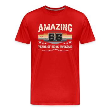 Rétro Vintage 55 ans d’être génial - T-shirt bio Premium Homme - rouge - Devant - Damien (186cm)