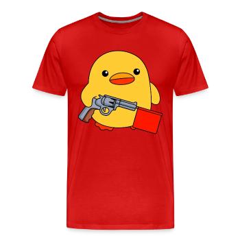 Lustige Baby Ente mit Spielzeugpistole Knallfahne - Männer Premium Bio T-Shirt - Rot - Vorne - Damien (186cm)