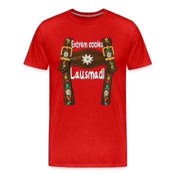 Lausbua Lausmadl Men's Lederhosen Replacement Lederhosen - Men's Premium Organic T-Shirt - red - Front - Damien (186cm)