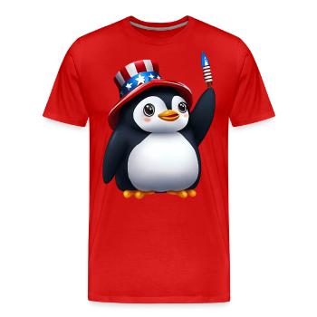 Patriotic penguin for the 4th of July - Men's Premium Organic T-Shirt - red - Front - Damien (186cm)
