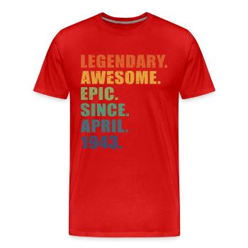 80e anniversaire, avril 1943, 80e anniversaire - T-shirt bio Premium Homme - rouge - Devant - Damien (186cm)
