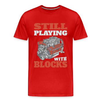 Still playing with blocks, Mechanics Engine Block - Men's Premium Organic T-Shirt - red - Front - Damien (186cm)
