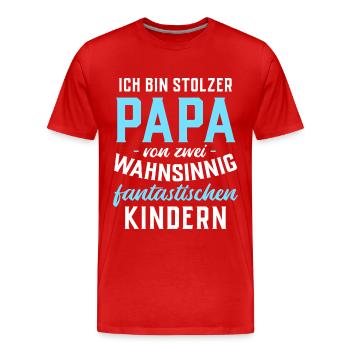 Ich bin stolzer Papa von 2 fantastischen Kindern - Männer Premium Bio T-Shirt - Rot - Vorne - Damien (186cm)