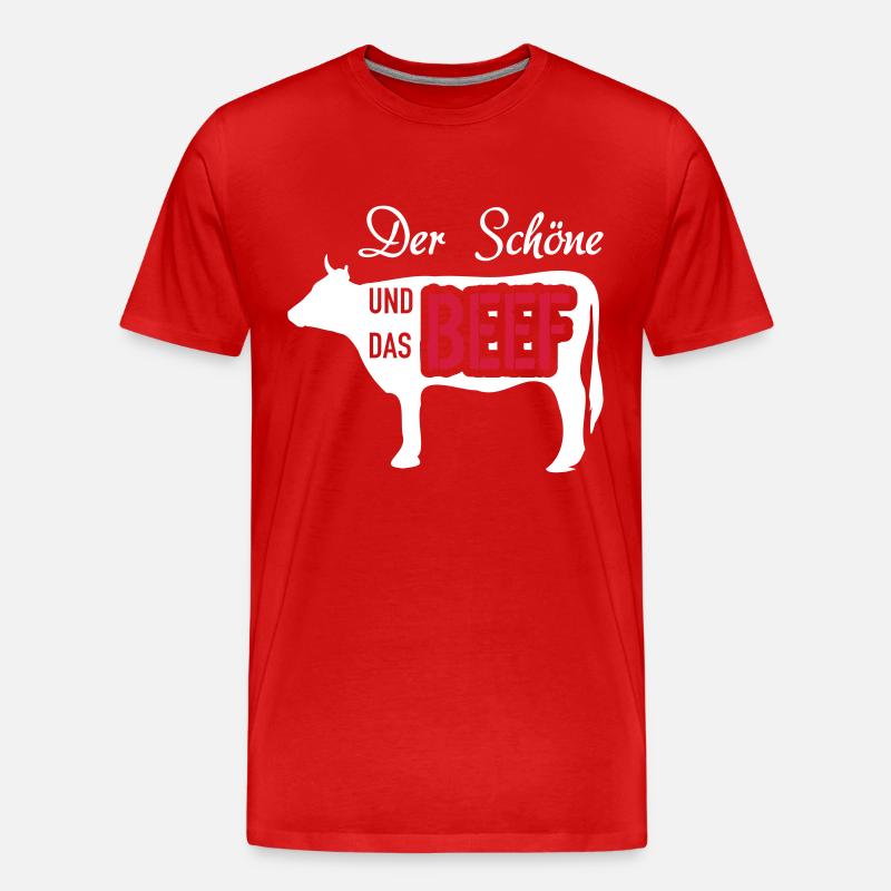 Der Schöne und das Beef - Männer Premium Bio T-Shirt - Rot