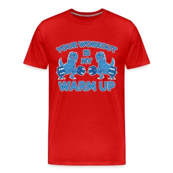 Entraînement Échauffement T-Rex Dinosaur Fitness Cadeau - T-shirt bio Premium Homme - rouge - Devant - Damien (186cm)