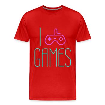 I love Games - Ich liebe Games - Men's Premium Organic T-Shirt - red - Front - Damien (186cm)